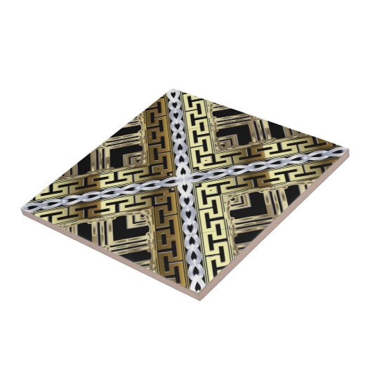 Luxury Gold and Silver Greek Geometric Pattern Tegeltje (Zijkant)