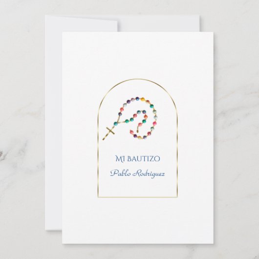 Luxury Gold Arch Rosary Boy Monogram Bautizo Kaart (Achterkant)