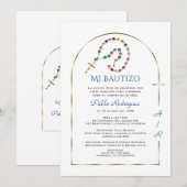 Luxury Gold Arch Rosary Boy Monogram Bautizo Kaart (Voorkant / Achterkant)