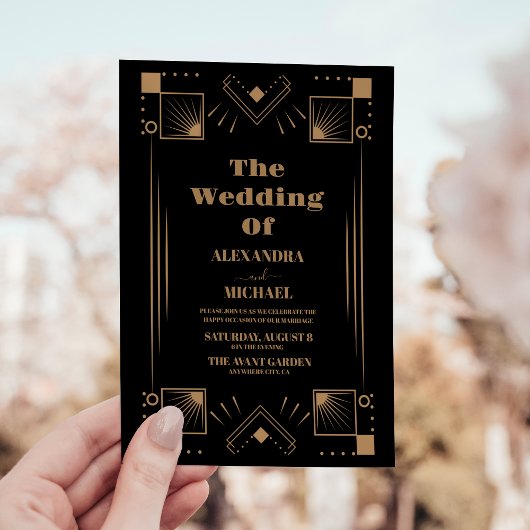 Luxury Gold Art Deco Great Wedding 1920 Kaart