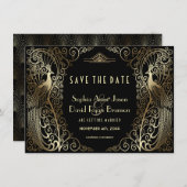 Luxury Gold Art Deco Peacocks bespaart de datum Save The Date (Voorkant / Achterkant)