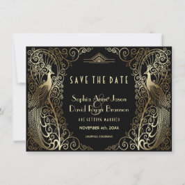 Luxury Gold Art Deco Peacocks bespaart de datum Save The Date