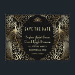 Luxury Gold Art Deco Peacocks bespaart de datum Save The Date<br><div class="desc">Uniek ontwerp met een combinatie van gouden kunstdecopauzes in een oude wereldstijl en een gedurfde,  moderne grafische aanpak. Het gebruik past hulpmiddel aan om uw info toe te voegen. U kunt ook de achtergrondkleur kiezen. Ga voor overeenkomende objecten naar het Collectie Glam Gold Art Deco Peacocks.</div>