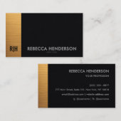 Luxury Gold Bar & Black Leather Monogram Visitekaartje (Voorkant / Achterkant)