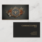 Luxury Gold Bee Hexagon Floral Midnight Black Visitekaartje (Voorkant / Achterkant)