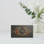 Luxury Gold Bee Hexagon Floral Midnight Black Visitekaartje (Staand voorkant)