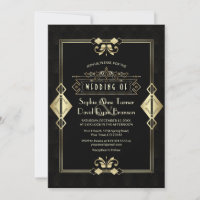 Luxury Gold Black Art Deco Fleur-de-Lis Wedding