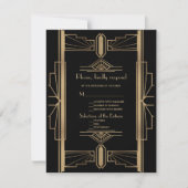 Luxury Gold Black Art Deco Wedding uit 1920 RSVP Kaartje (Voorkant)