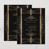 Luxury Gold Black Art Deco Wedding uit 1920 RSVP Kaartje (Voorkant / Achterkant)