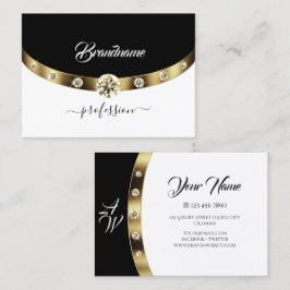 Luxury Gold Black en White Monogram Faux Diamonds Visitekaartje