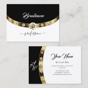 Luxury Gold Black en White Monogram Faux Diamonds Visitekaartje