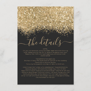 Luxury Gold Black Glitter Confetti Weddenschap - G Informatiekaartje