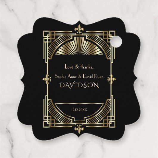 Luxury Gold Black Great Gatsby Roaring 20s bruilof Bedankjes Labels (Achterkant)