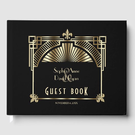 Luxury Gold Black Great Gatsby Roaring 20s bruilof Gastenboek (Voorkant)
