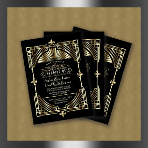 Luxury Gold Black Great Gatsby Roaring 20s bruilof Kaart