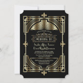 Luxury Gold Black Great Gatsby Roaring 20s bruilof Kaart (Voorkant)