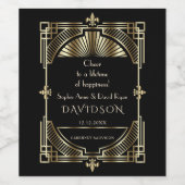 Luxury Gold Black Great Gatsby Roaring 20s bruilof Wijn Etiket (Enkel label)