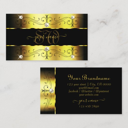Luxury Gold Black  grenzen juwelen monogram Visitekaartje (Voorkant / Achterkant)