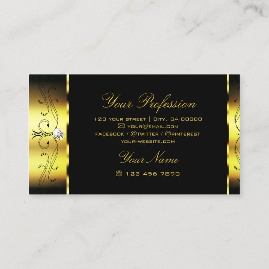 Luxury Gold Black  grenzen sieraden Visitekaartje (Achterkant)