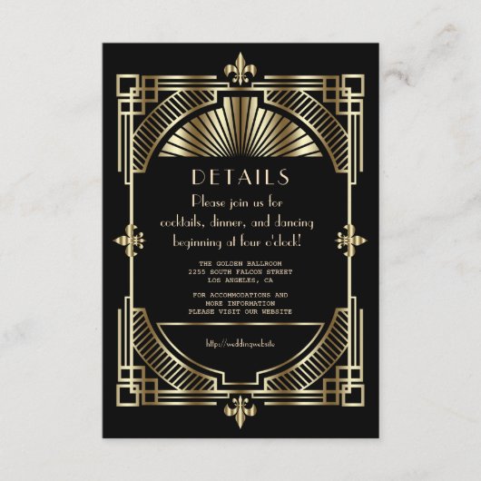 Luxury Gold Black - Grote Gatsby Weddenschappen Informatiekaartje (Voorkant)
