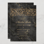 Luxury Gold Black Marble Nuestra Boda Wedding Kaart (Voorkant / Achterkant)