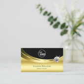 Luxury Gold Black met Logo en mousserende diamant Visitekaartje (Staand voorkant)