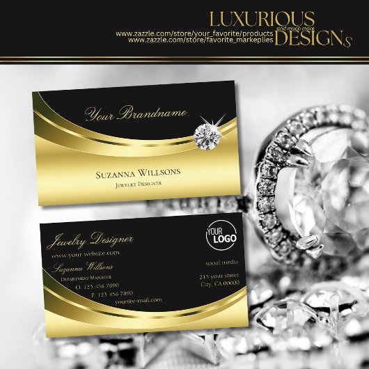 Luxury Gold Black met Logo en Sparkle Diamond Visitekaartje