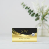 Luxury Gold Black met Monogram Sparking Diamond Visitekaartje (Staand voorkant)