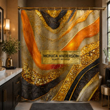 Luxury Gold Black Orange Abstract Metallic Marble 