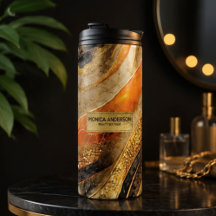 Luxury Gold Black Orange Abstract Metallic Marble 