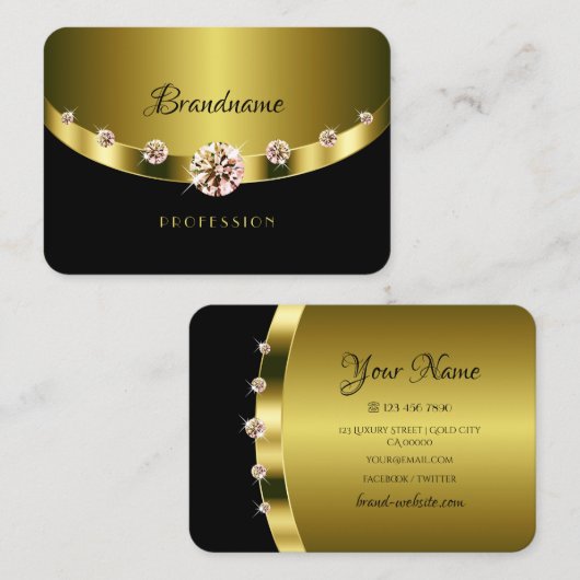 Luxury Gold Black Sparging Diamonds Professional Visitekaartje (Voorkant / Achterkant)
