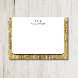 Luxury Gold Black Texture Lined Name Three Initial Notitiekaartje