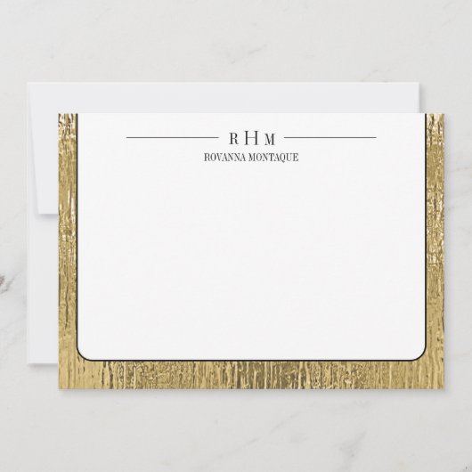 Luxury Gold Black Texture Lined Name Three Initial Notitiekaartje (Voorkant)