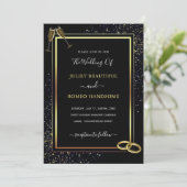 Luxury Gold Black Wedding Uitnodiging (Staand voorkant)