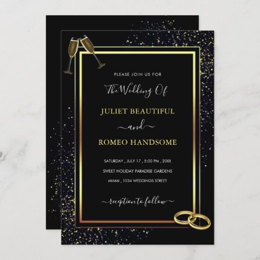 Luxury Gold Black Wedding Uitnodiging (Voorkant / Achterkant)