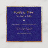 Luxury Gold Blue Floral Professional Vierkante Visitekaartje (Achterkant)