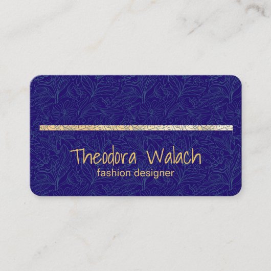 Luxury Gold Blue Floral Professional Visitekaartje (Voorkant)