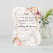 Luxury Gold Blush Pink Floral Marble Wedding Kaart (Staand voorkant)
