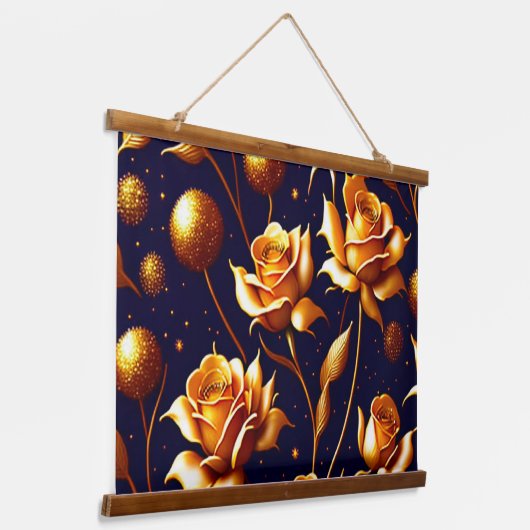 Luxury Gold Boho Roos Modern Collectie Hangend Wandkleed (Gebogen)