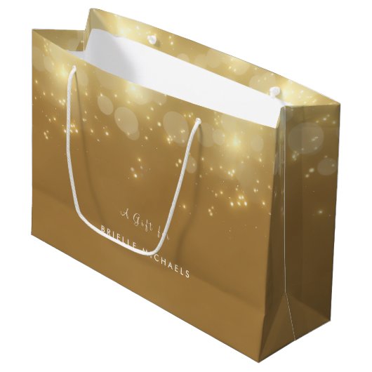 Luxury Gold Bokeh Sparkle Elegant Glow met naam Large Cadeautasje (Voorkant Gekanteld)