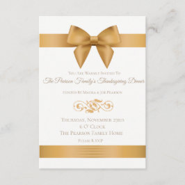 Luxury Gold Bow Thanksgiving Dinner Invitations Kaart