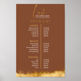 Luxury Gold & Brown Lash Tech Price List  Poster