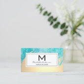 Luxury Gold Brushed Blue Waterverf met monogram Visitekaartje (Staand voorkant)