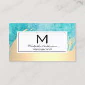 Luxury Gold Brushed Blue Waterverf met monogram Visitekaartje (Voorkant)