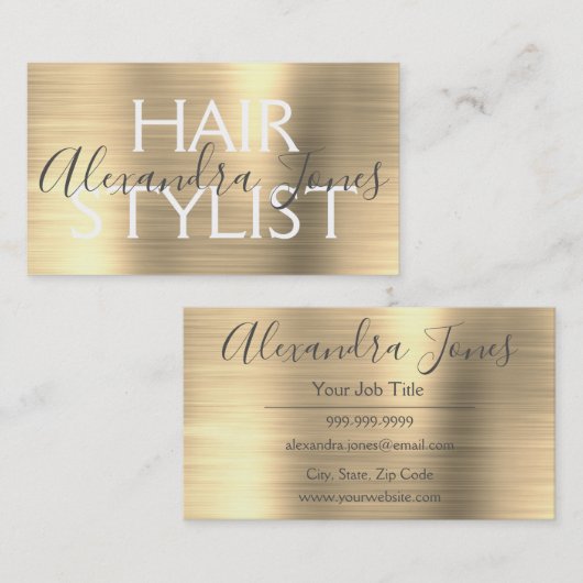 Luxury Gold Brushed Metal Hair Stylist Visitekaartje (Voorkant / Achterkant)
