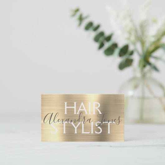 Luxury Gold Brushed Metal Hair Stylist Visitekaartje (Staand voorkant)