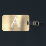 Luxury Gold Brushed Metal Monogram Name Initiaal Bagagelabel<br><div class="desc">Luxury Gold Brushed Metal Folie Monogram naam en Initiaal Bagagelabel. Dit label is perfect voor Terug naar School,  Werk of Reizen.</div>