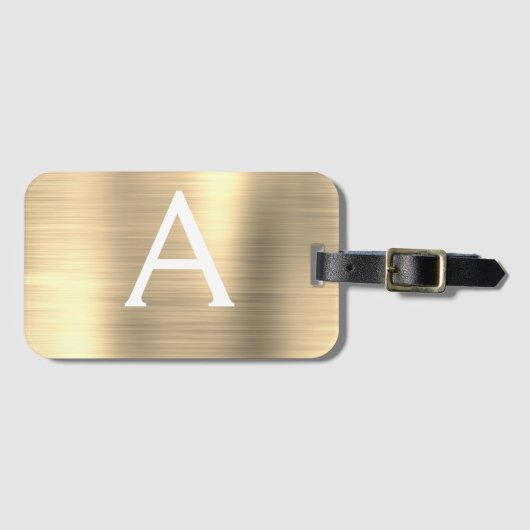 Luxury Gold Brushed Metal Monogram Name Initiaal Bagagelabel (Voorkant (horizontaal))