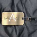 Luxury Gold Brushed Metal Monogram Name Initiaal Bagagelabel<br><div class="desc">Luxury Gold Brushed Metal Folie Monogram naam en Initiaal Bagagelabel. Dit label is perfect voor Terug naar School,  Werk of Reizen.</div>