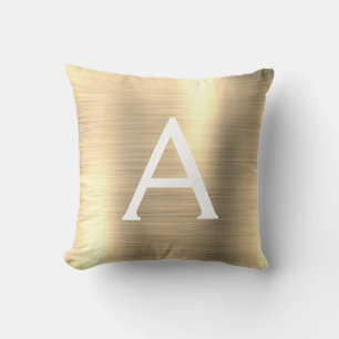 Luxury Gold Brushed Metal Monogram Name Initiaal Kussen
